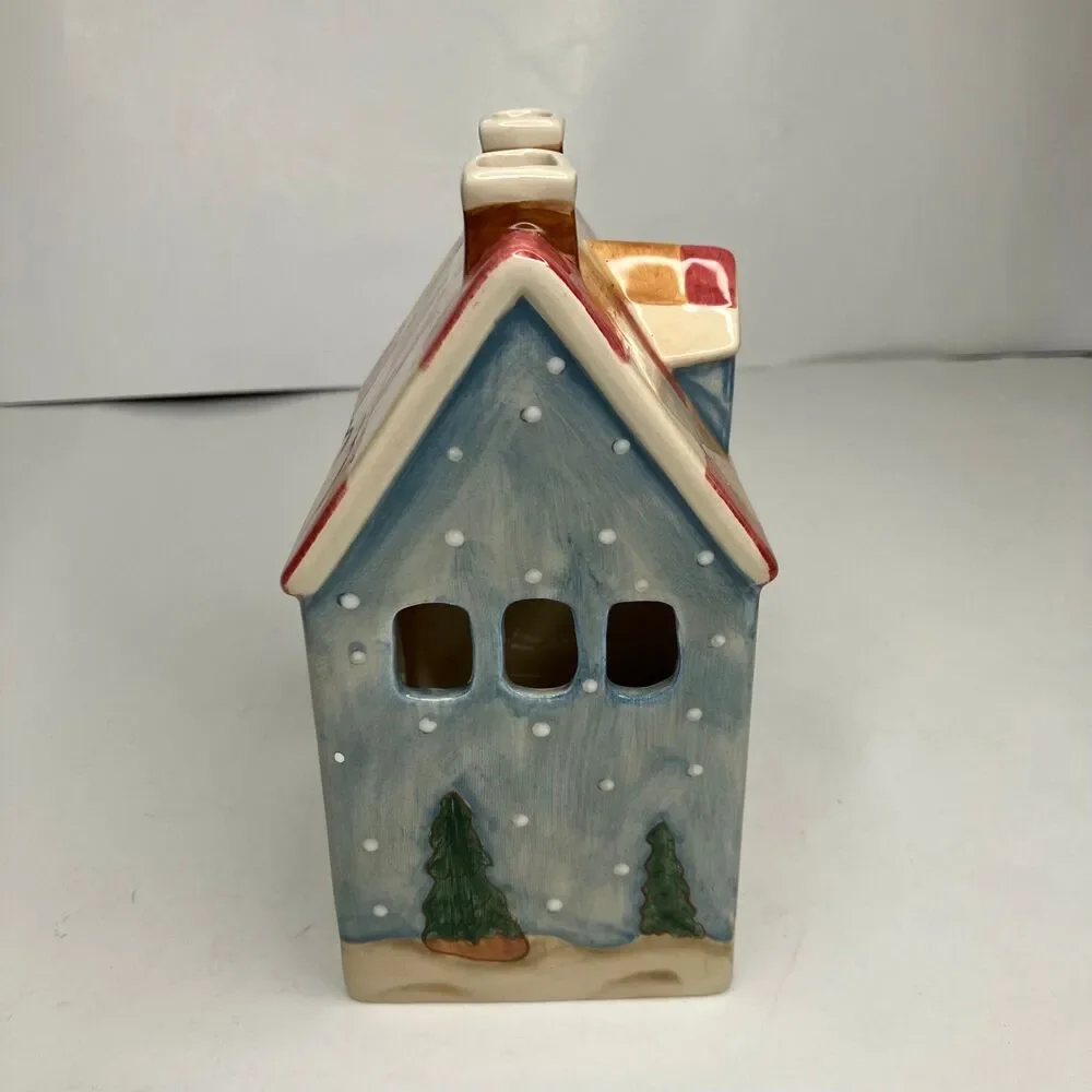 Snowman Tea Light Votive Ceramic House Holiday Decor Christmas